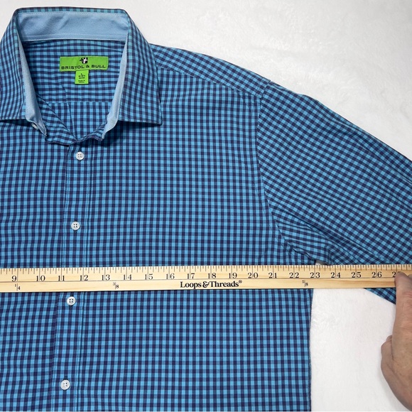 Bristol And Bull Dress Shirt Checkered Blue 16-16.5” Neck 32-33” Arm - Picture 11 of 14